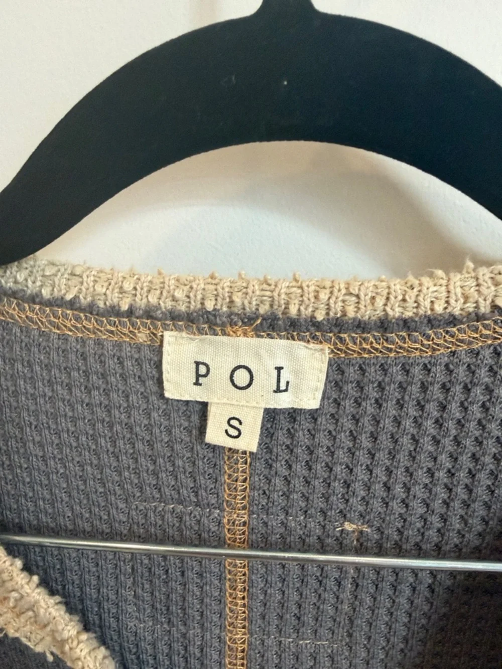 POL Patchwork Waffle-Knit Pullover - Gray & Cream - Picture 7 of 12